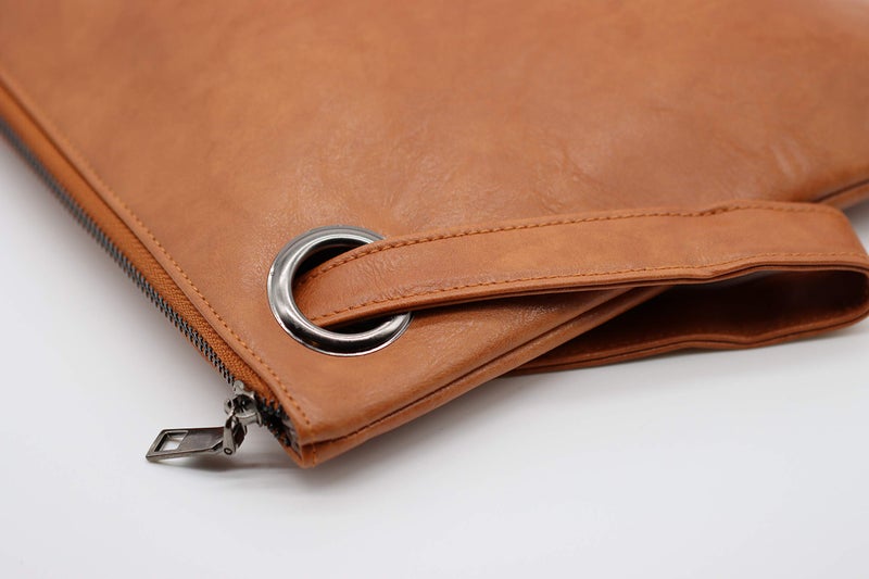 Amaze Womens Oversized Clutch Bag Large PU Leather Pouch Evening Handbags Envelope Purse with Wristlet Shoulder Lady (Brown) - Image 5